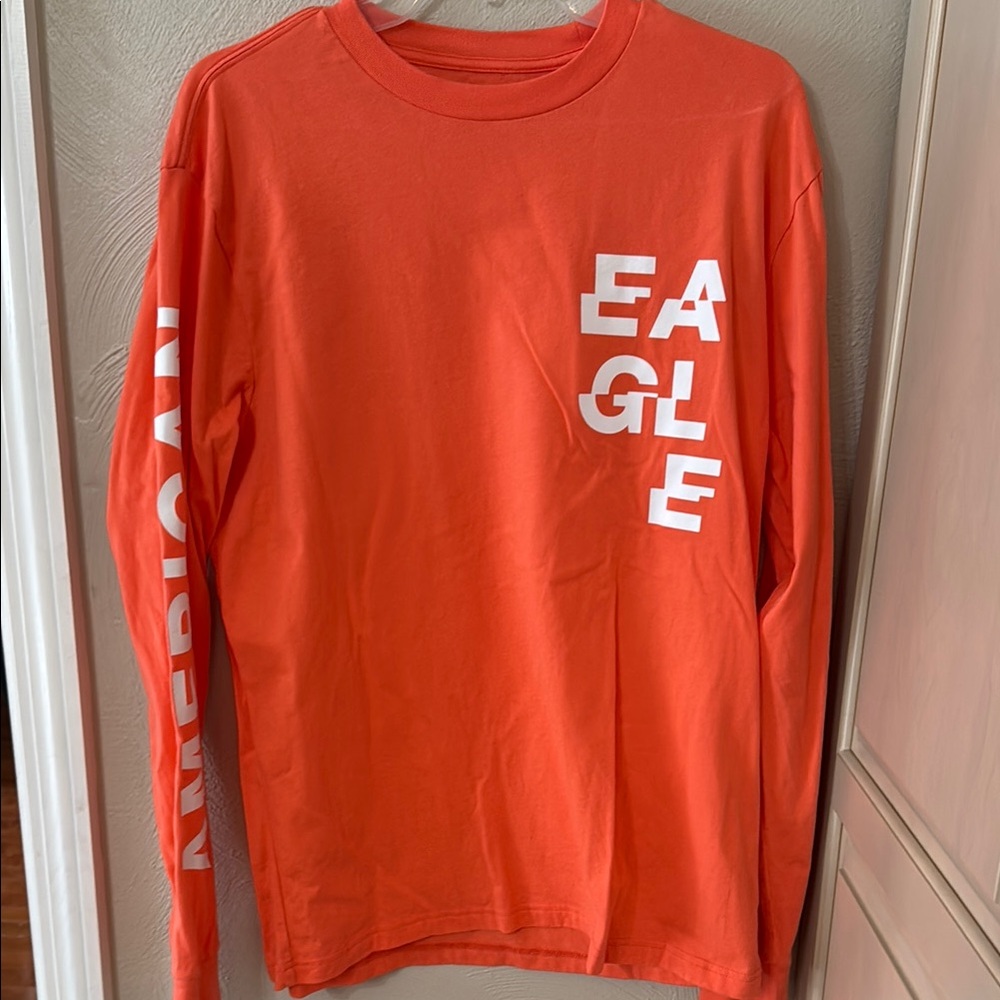 American Eagle Outfitters Men's Orange Long Sleeve Shirt